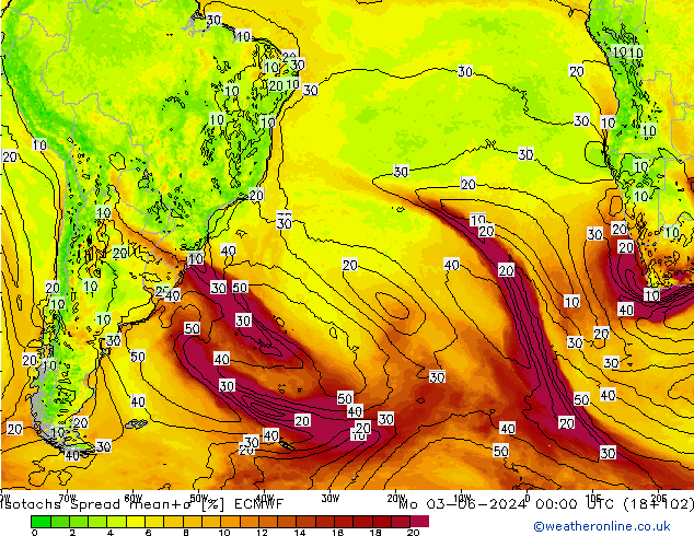 Isotachs Spread ECMWF Mo 03.06.2024 00 UTC