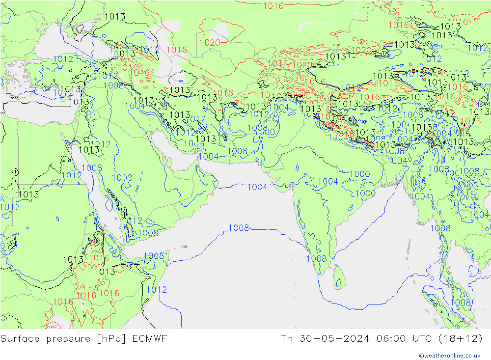 Pressione al suolo ECMWF gio 30.05.2024 06 UTC