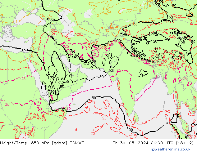 Height/Temp. 850 гПа ECMWF чт 30.05.2024 06 UTC