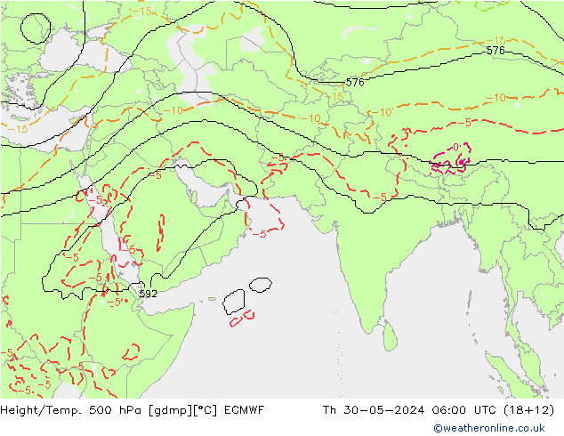 Height/Temp. 500 hPa ECMWF czw. 30.05.2024 06 UTC