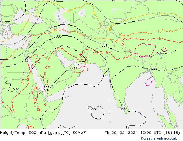 Height/Temp. 500 hPa ECMWF Th 30.05.2024 12 UTC