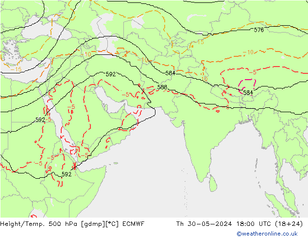 Height/Temp. 500 hPa ECMWF Th 30.05.2024 18 UTC