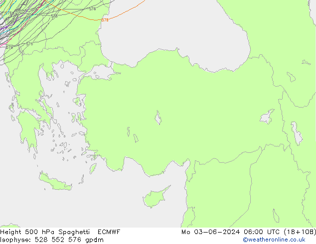 Height 500 hPa Spaghetti ECMWF  03.06.2024 06 UTC