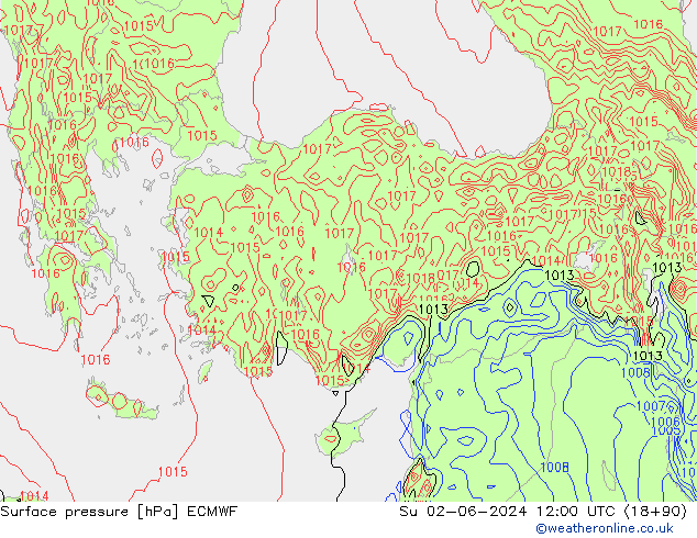 pression de l'air ECMWF dim 02.06.2024 12 UTC