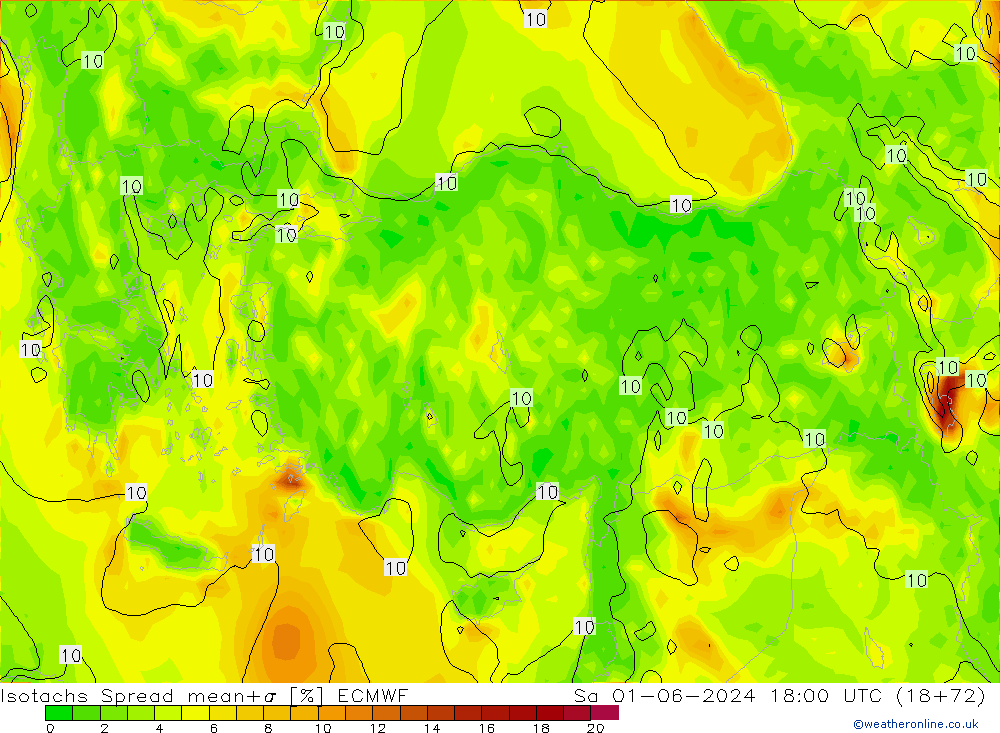 Isotachs Spread ECMWF Sa 01.06.2024 18 UTC