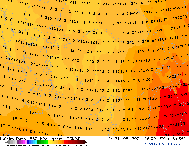 Height/Temp. 850 hPa ECMWF Fr 31.05.2024 06 UTC