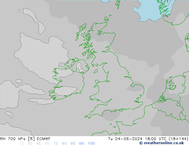 RH 700 hPa ECMWF Tu 04.06.2024 18 UTC