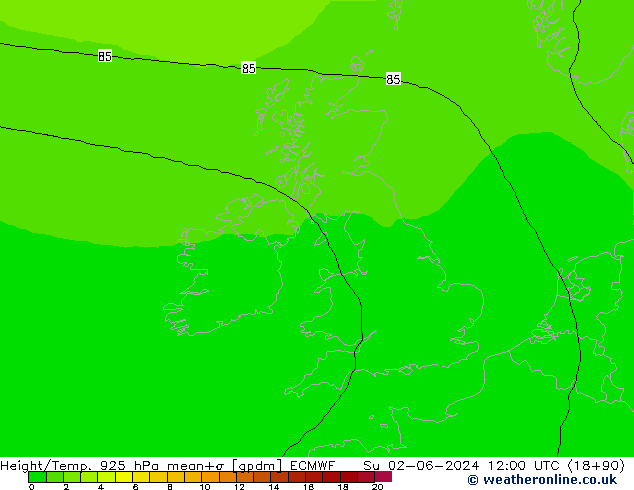 Yükseklik/Sıc. 925 hPa ECMWF Paz 02.06.2024 12 UTC