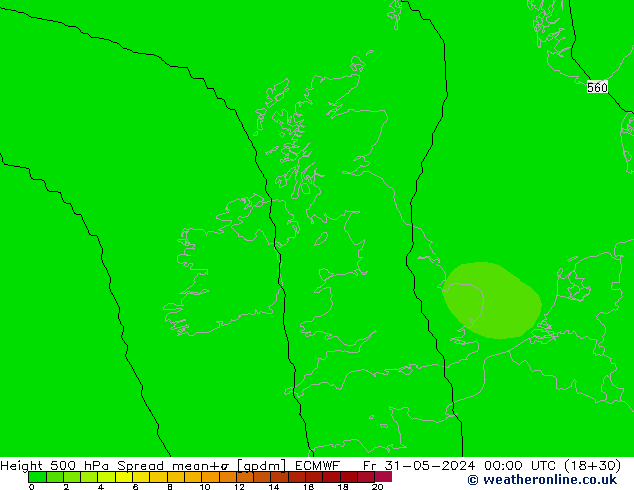 500 hPa Yüksekliği Spread ECMWF Cu 31.05.2024 00 UTC