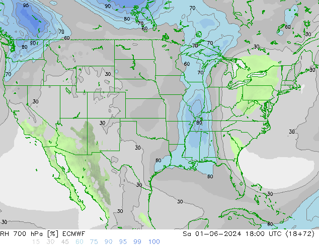 RH 700 hPa ECMWF Sa 01.06.2024 18 UTC