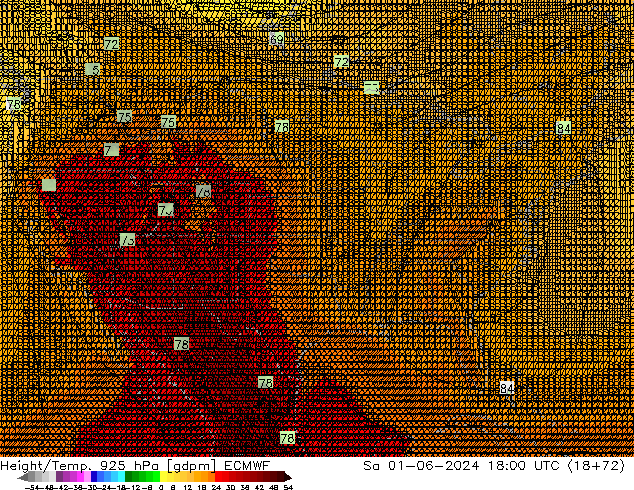 Height/Temp. 925 hPa ECMWF Sa 01.06.2024 18 UTC