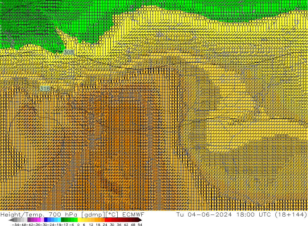 Height/Temp. 700 hPa ECMWF mar 04.06.2024 18 UTC