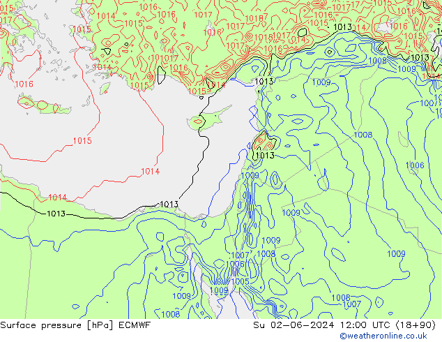 Atmosférický tlak ECMWF Ne 02.06.2024 12 UTC