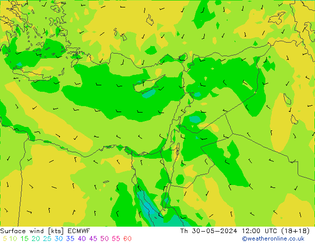 Vento 10 m ECMWF gio 30.05.2024 12 UTC