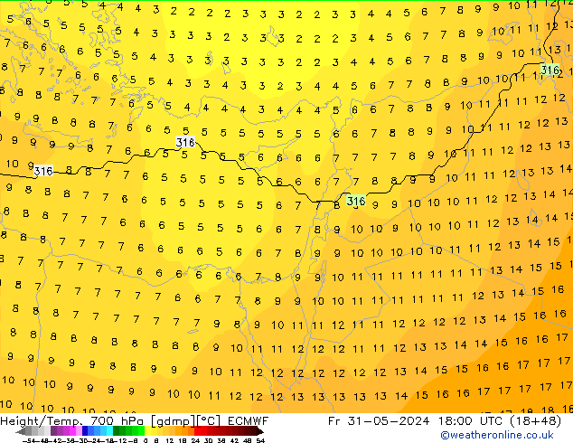 Yükseklik/Sıc. 700 hPa ECMWF Cu 31.05.2024 18 UTC