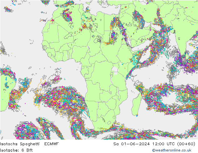 Isotachs Spaghetti ECMWF sab 01.06.2024 12 UTC