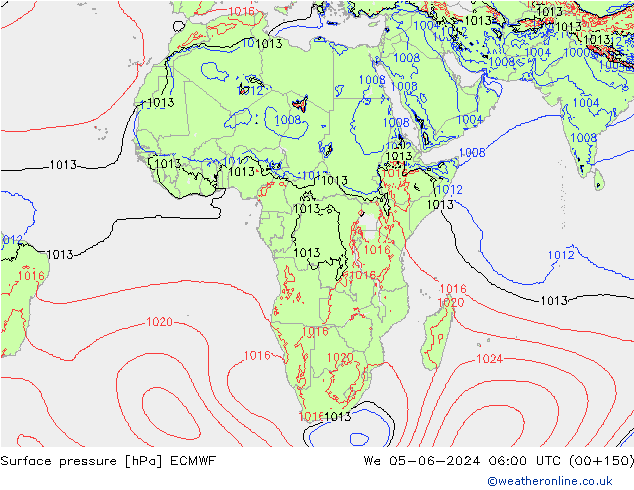 Surface pressure ECMWF We 05.06.2024 06 UTC