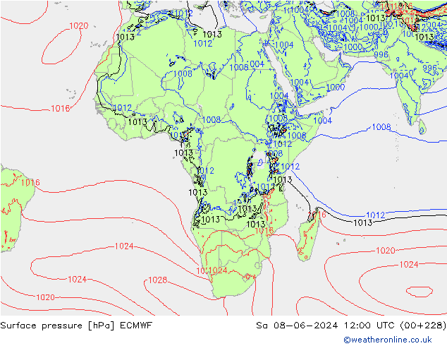 Surface pressure ECMWF Sa 08.06.2024 12 UTC