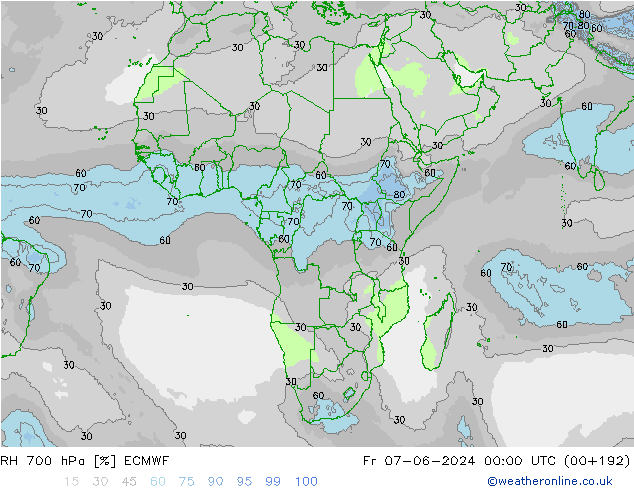 RH 700 hPa ECMWF  07.06.2024 00 UTC