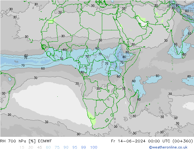 RH 700 hPa ECMWF Fr 14.06.2024 00 UTC