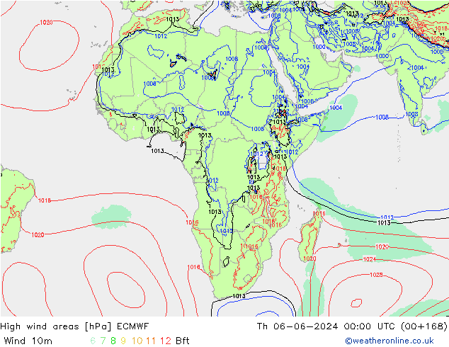 yüksek rüzgarlı alanlar ECMWF Per 06.06.2024 00 UTC