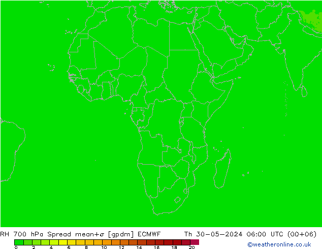 Humidité rel. 700 hPa Spread ECMWF jeu 30.05.2024 06 UTC