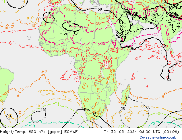 Height/Temp. 850 hPa ECMWF czw. 30.05.2024 06 UTC