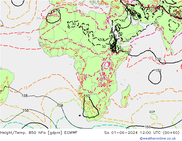 Yükseklik/Sıc. 850 hPa ECMWF Cts 01.06.2024 12 UTC