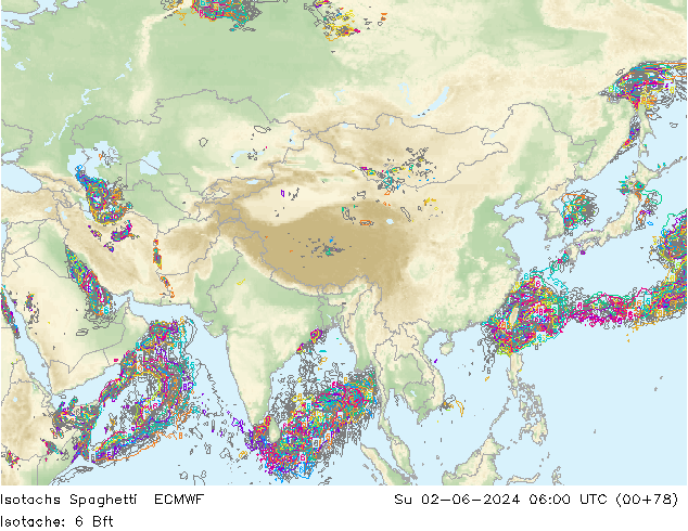Eşrüzgar Hızları Spaghetti ECMWF Paz 02.06.2024 06 UTC