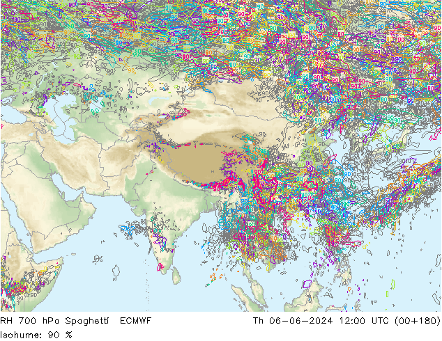 RH 700 hPa Spaghetti ECMWF  06.06.2024 12 UTC