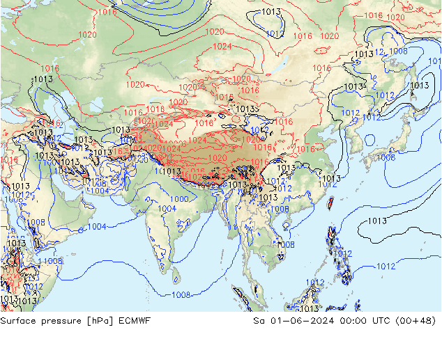 Presión superficial ECMWF sáb 01.06.2024 00 UTC