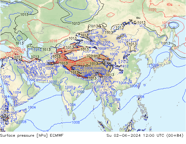 Luchtdruk (Grond) ECMWF zo 02.06.2024 12 UTC