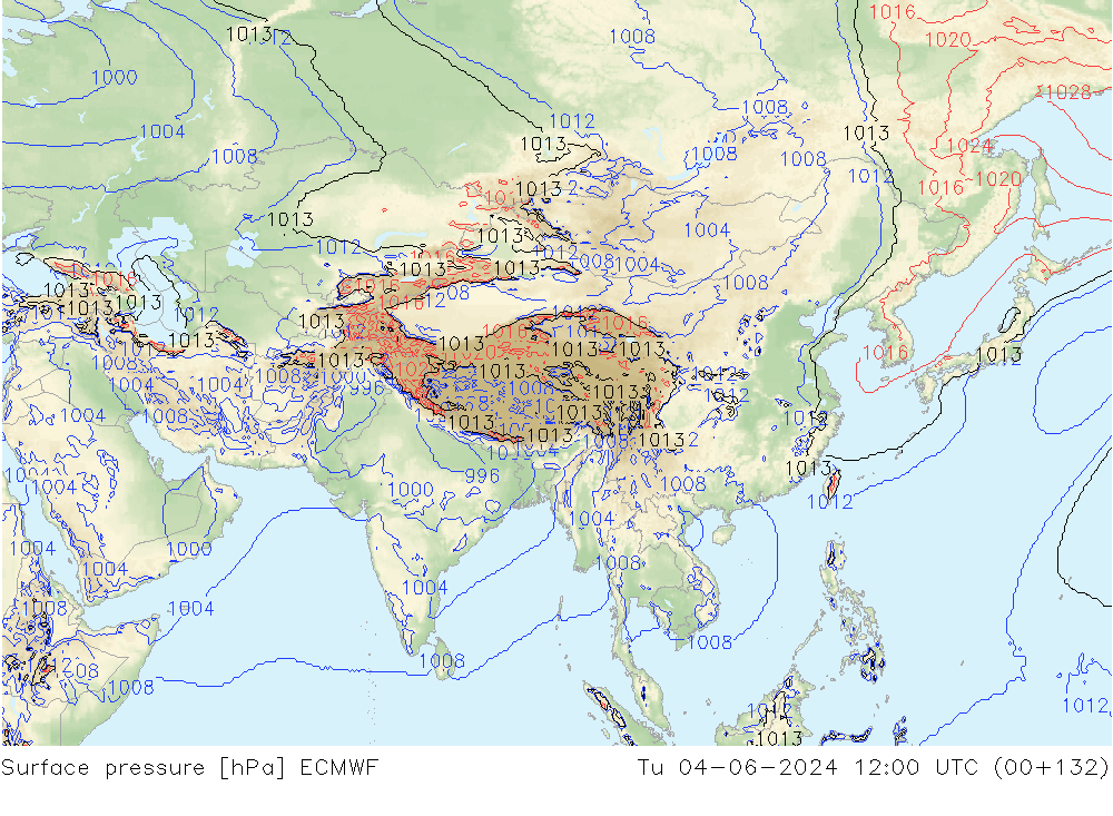 Atmosférický tlak ECMWF Út 04.06.2024 12 UTC