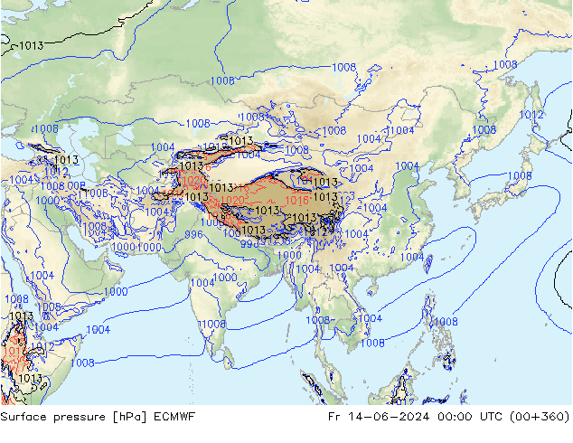 Surface pressure ECMWF Fr 14.06.2024 00 UTC