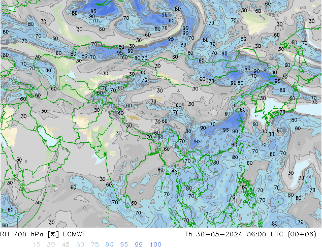 RV 700 hPa ECMWF do 30.05.2024 06 UTC