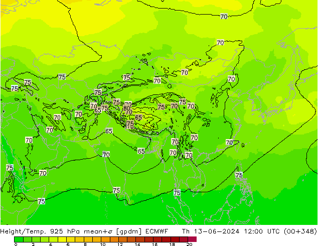 Height/Temp. 925 hPa ECMWF  13.06.2024 12 UTC