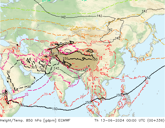 Height/Temp. 850 гПа ECMWF чт 13.06.2024 00 UTC