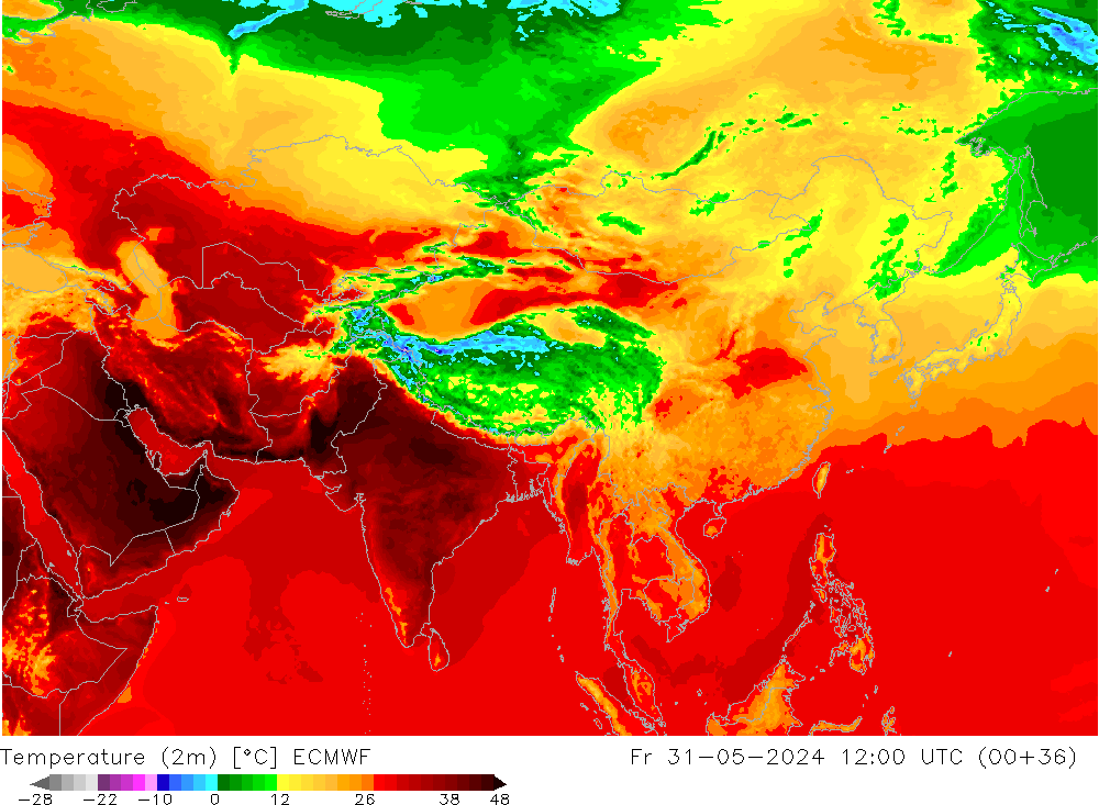 Temperature (2m) ECMWF Fr 31.05.2024 12 UTC