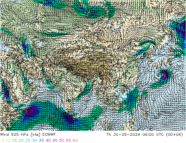 Wind 925 hPa ECMWF Čt 30.05.2024 06 UTC