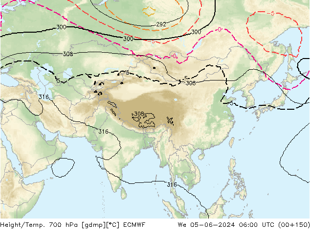 Géop./Temp. 700 hPa ECMWF mer 05.06.2024 06 UTC