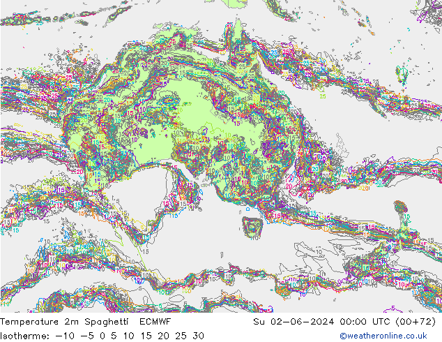 карта температуры Spaghetti ECMWF Вс 02.06.2024 00 UTC