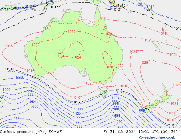 pressão do solo ECMWF Sex 31.05.2024 12 UTC