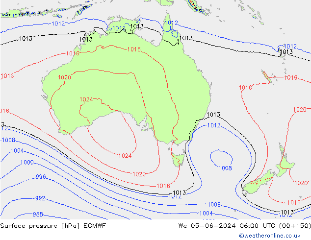 Luchtdruk (Grond) ECMWF wo 05.06.2024 06 UTC