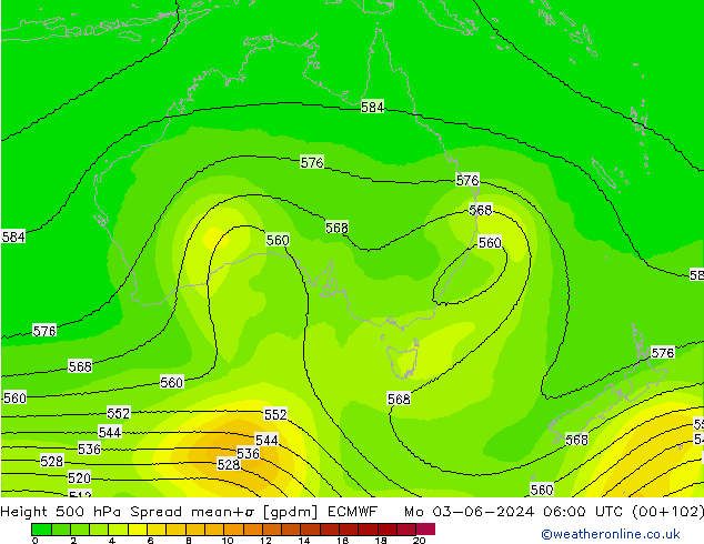 Height 500 hPa Spread ECMWF Mo 03.06.2024 06 UTC