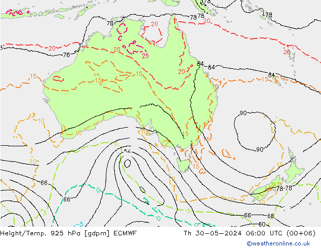 Hoogte/Temp. 925 hPa ECMWF do 30.05.2024 06 UTC