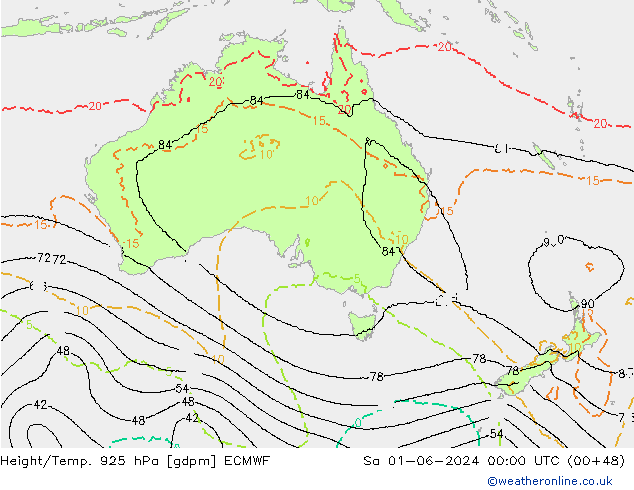 Geop./Temp. 925 hPa ECMWF sáb 01.06.2024 00 UTC