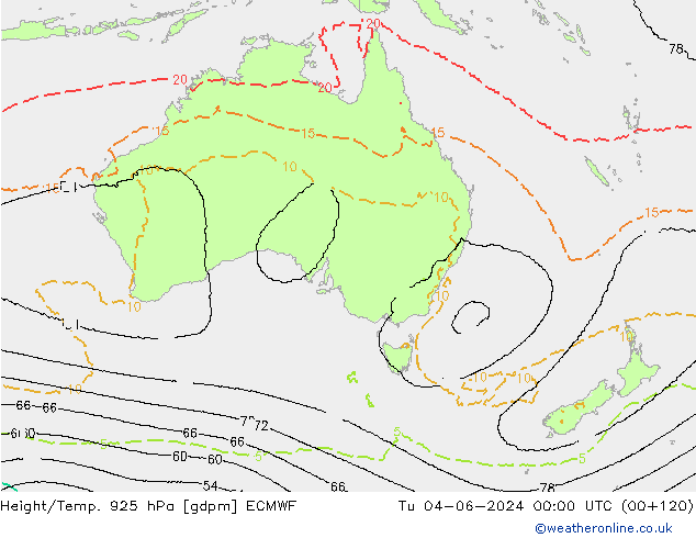 Height/Temp. 925 hPa ECMWF Tu 04.06.2024 00 UTC