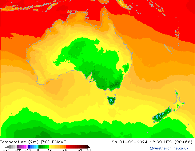 Temperature (2m) ECMWF Sa 01.06.2024 18 UTC