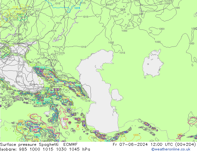 pression de l'air Spaghetti ECMWF ven 07.06.2024 12 UTC