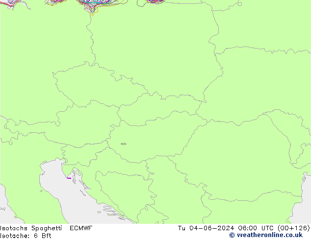 Isotachs Spaghetti ECMWF Út 04.06.2024 06 UTC
